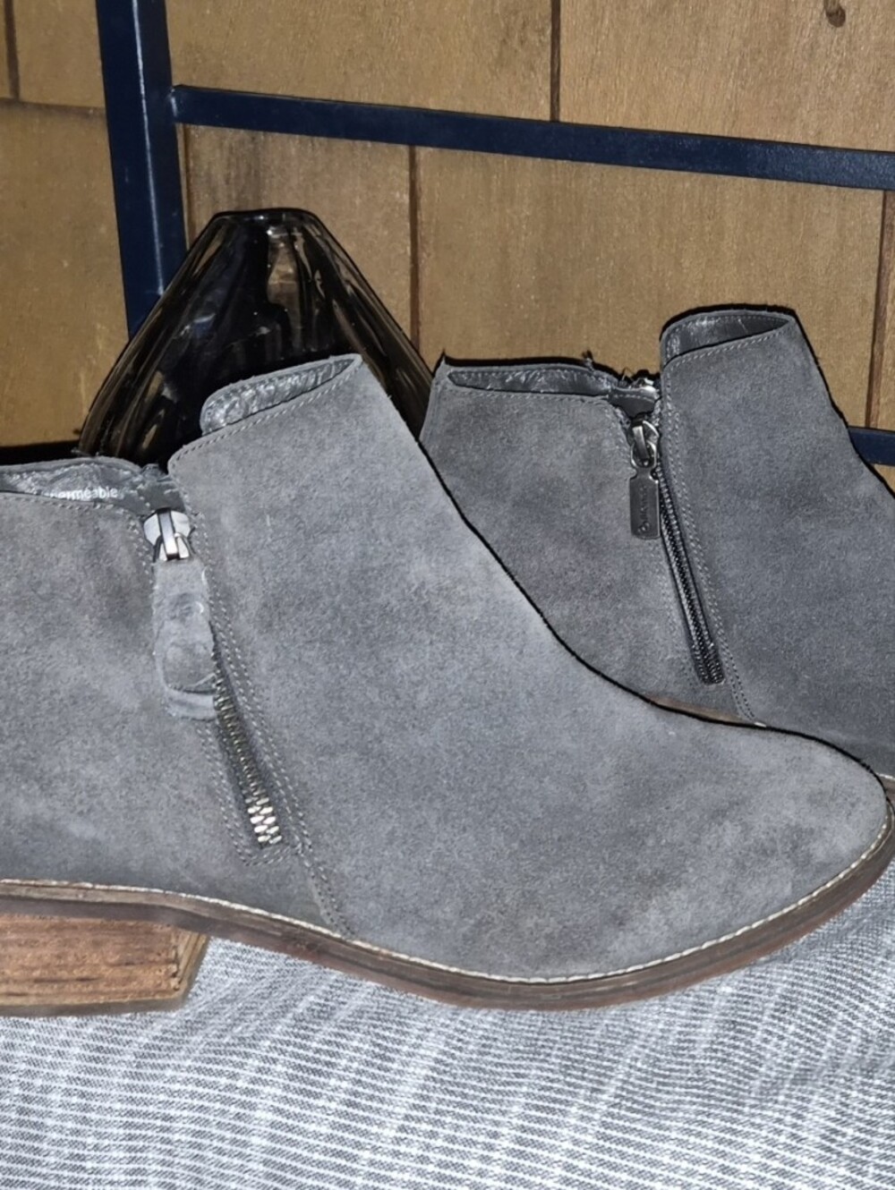 Blondo Waterproof Classic Gray Suede Ankle Booties with Double Side Zippers